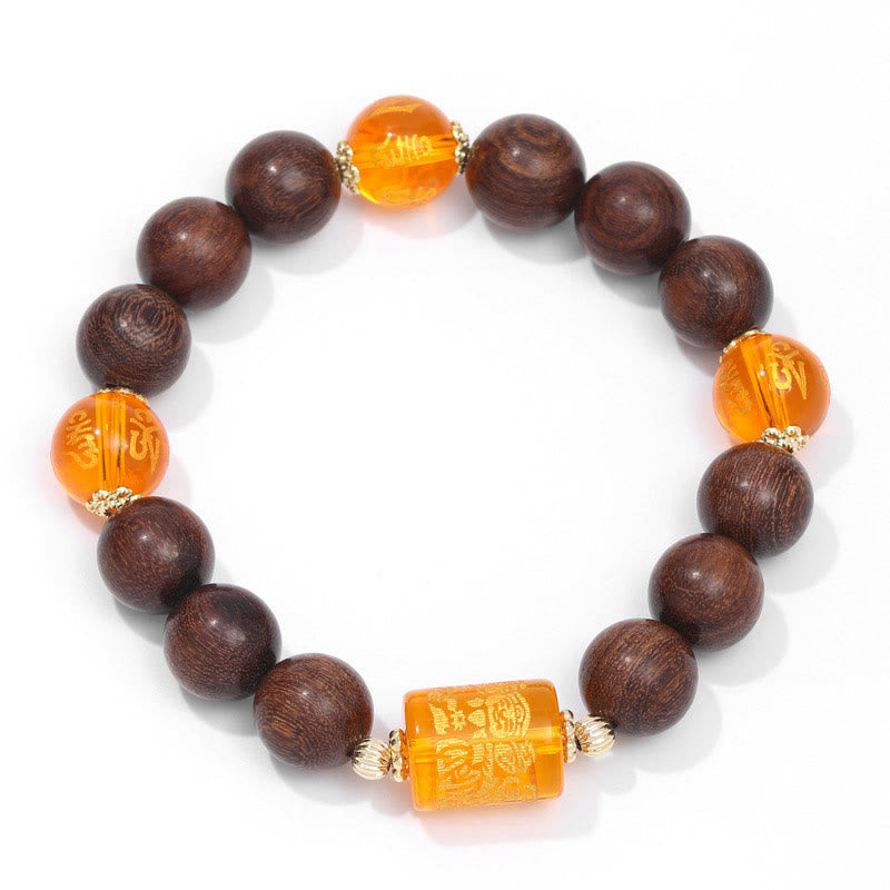 Mythstone Natural Phoebe Zhennan Wood Om Mani Padme Hum God Of Wealth Crystal Protection Bracelet