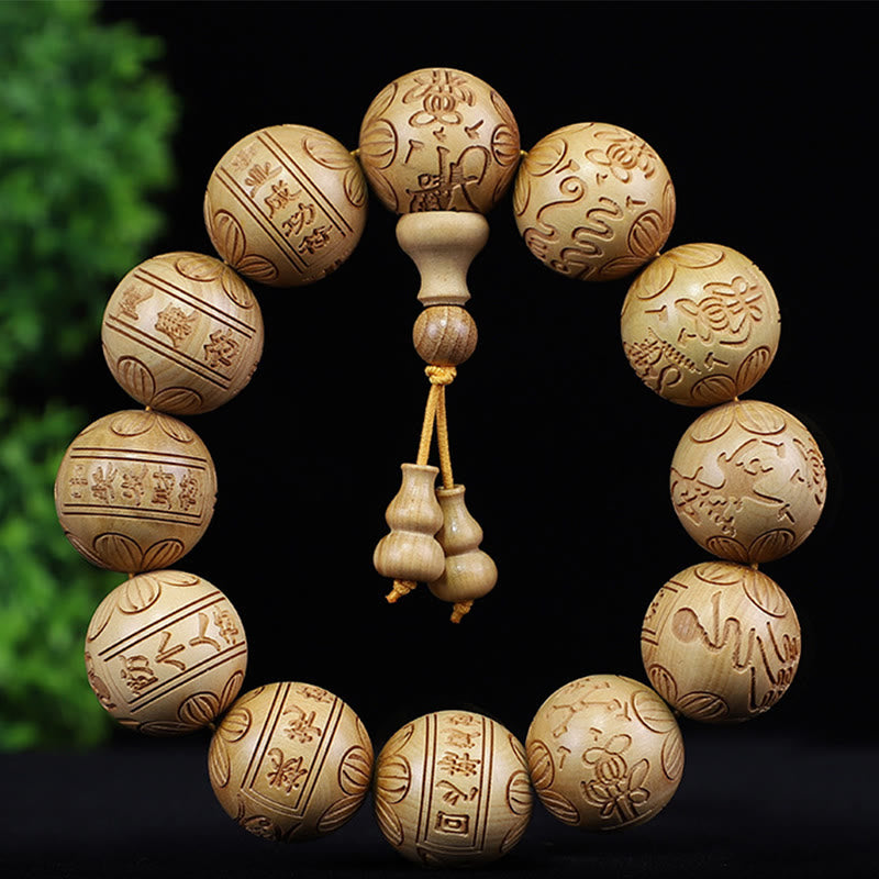 Mythstone Chinese Zodiac Rosewood Ebony Boxwood Copper Coin PiXiu Carved Warmth Bracelet