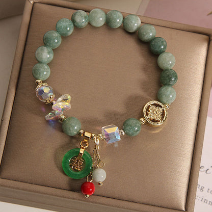 Mythstone Strawberry Quartz Jade Fu Character Charm Healing Bracelet