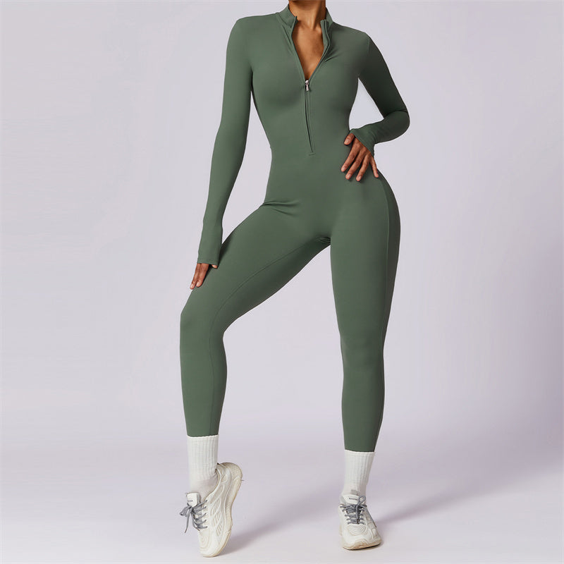 Mythstone Women Zipper Long Sleeve Shapewear Jumpsuit Sports Fitness Yoga Bodysuit