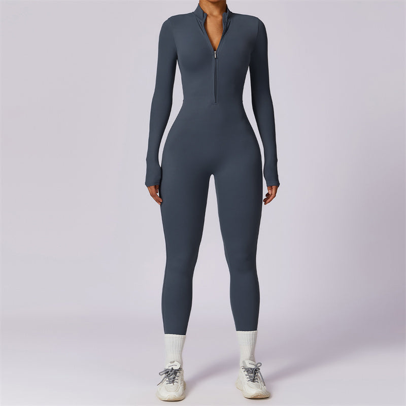 Mythstone Women Zipper Long Sleeve Shapewear Jumpsuit Sports Fitness Yoga Bodysuit