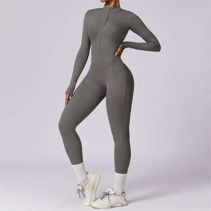 Mythstone Women Zipper Long Sleeve Shapewear Jumpsuit Sports Fitness Yoga Bodysuit