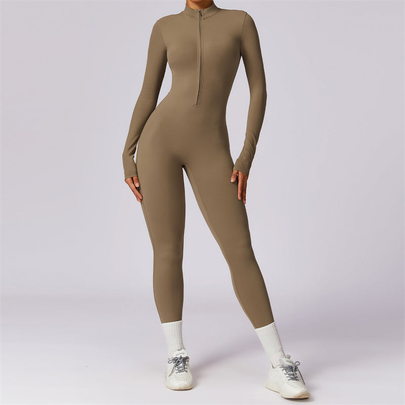 Mythstone Women Zipper Long Sleeve Shapewear Jumpsuit Sports Fitness Yoga Bodysuit