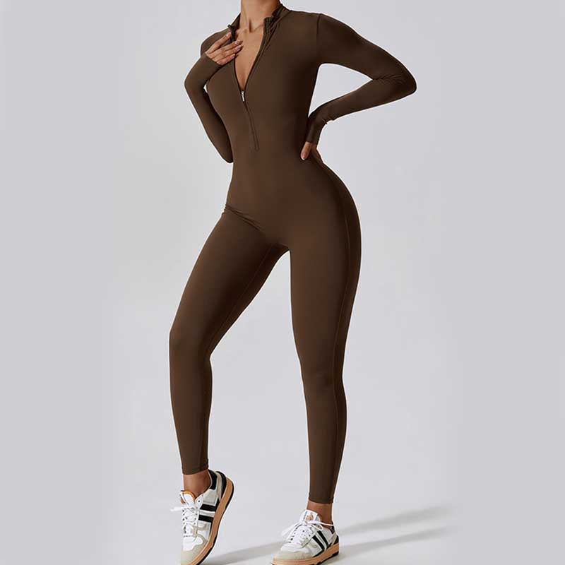 Mythstone Women Zipper Long Sleeve Shapewear Jumpsuit Sports Fitness Yoga Bodysuit