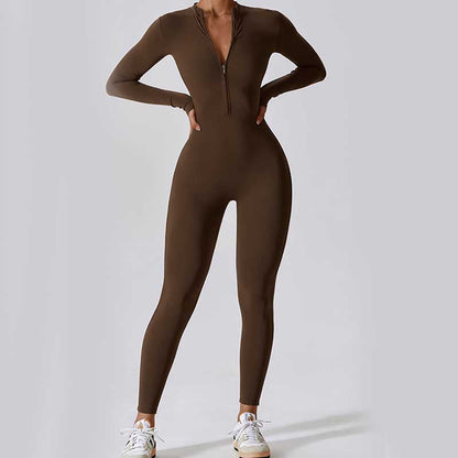 Mythstone Women Zipper Long Sleeve Shapewear Jumpsuit Sports Fitness Yoga Bodysuit