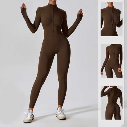 Mythstone Women Zipper Long Sleeve Shapewear Jumpsuit Sports Fitness Yoga Bodysuit