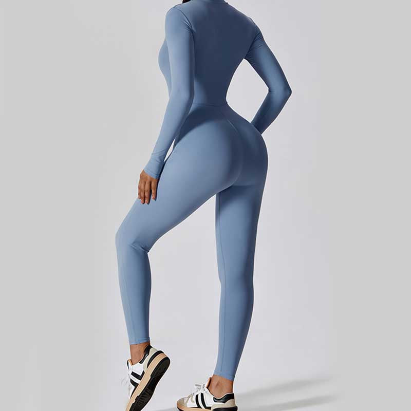 Mythstone Women Zipper Long Sleeve Shapewear Jumpsuit Sports Fitness Yoga Bodysuit