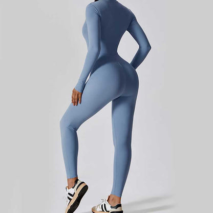 Mythstone Women Zipper Long Sleeve Shapewear Jumpsuit Sports Fitness Yoga Bodysuit