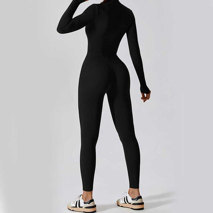 Mythstone Women Zipper Long Sleeve Shapewear Jumpsuit Sports Fitness Yoga Bodysuit