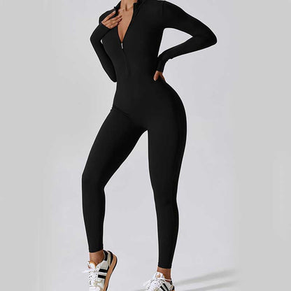 Mythstone Women Zipper Long Sleeve Shapewear Jumpsuit Sports Fitness Yoga Bodysuit