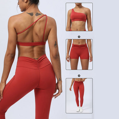 Mythstone 2Pcs Backless Asymmetrical Design Top Bra Shorts Leggings Pants Fitness Yoga Outfit Set