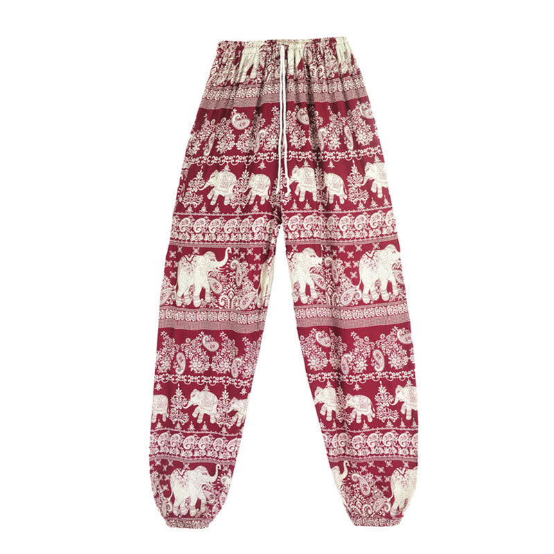 Mythstone Boho Loose Elephant Pattern Harem Trousers Women's Yoga Pants