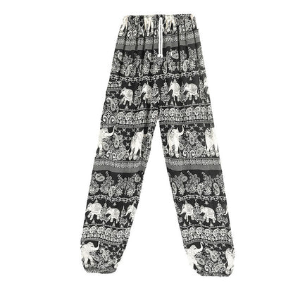 Mythstone Boho Loose Elephant Pattern Harem Trousers Women's Yoga Pants