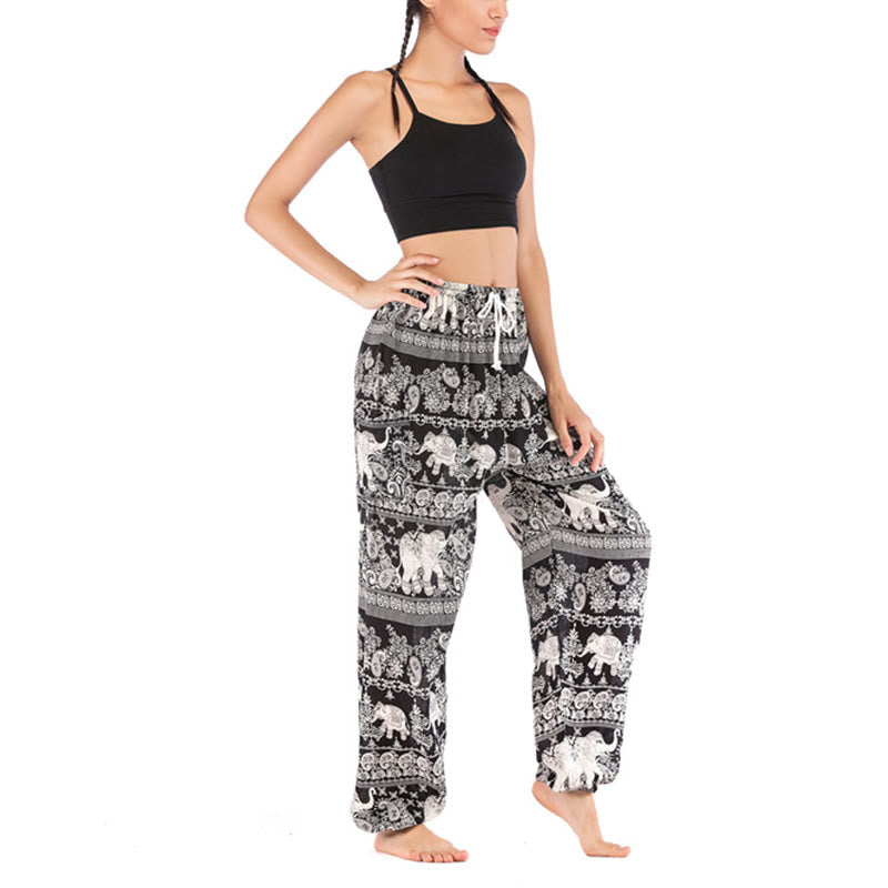 Mythstone Boho Loose Elephant Pattern Harem Trousers Women's Yoga Pants