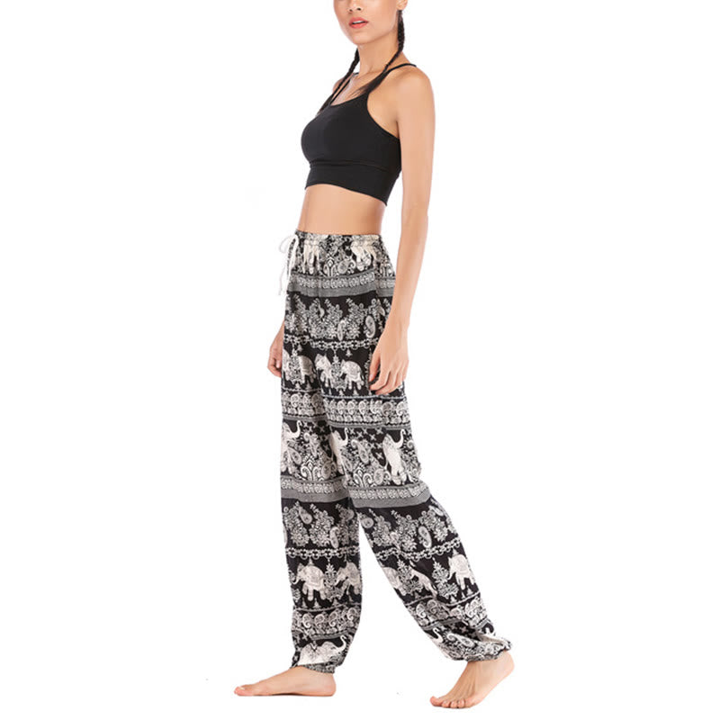 Mythstone Boho Loose Elephant Pattern Harem Trousers Women's Yoga Pants