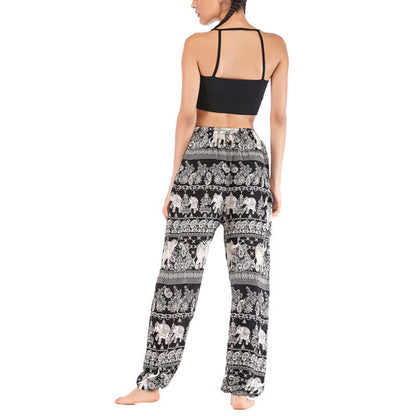 Mythstone Boho Loose Elephant Pattern Harem Trousers Women's Yoga Pants