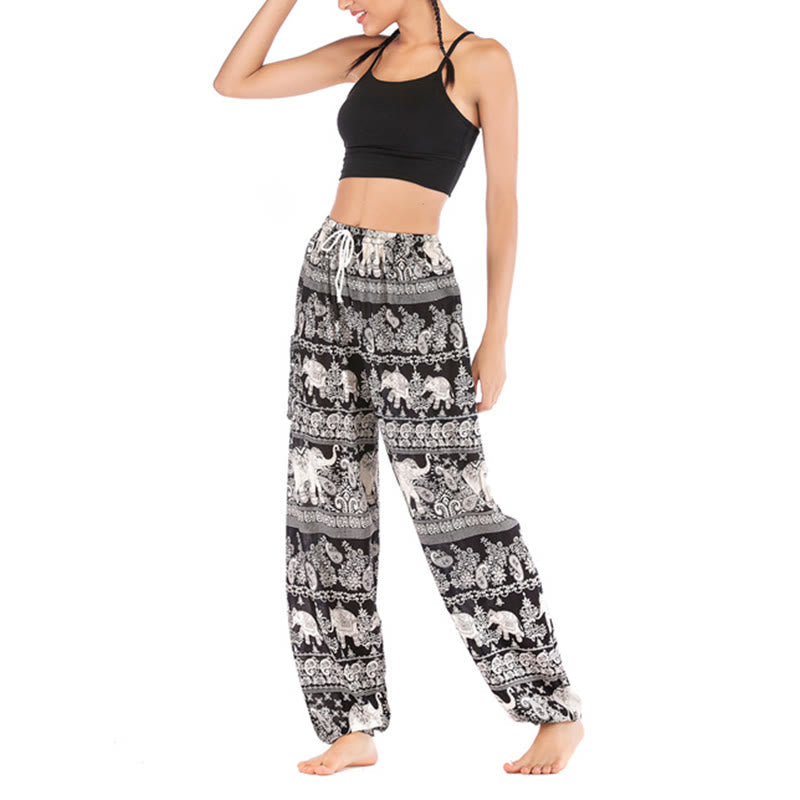 Mythstone Boho Loose Elephant Pattern Harem Trousers Women's Yoga Pants