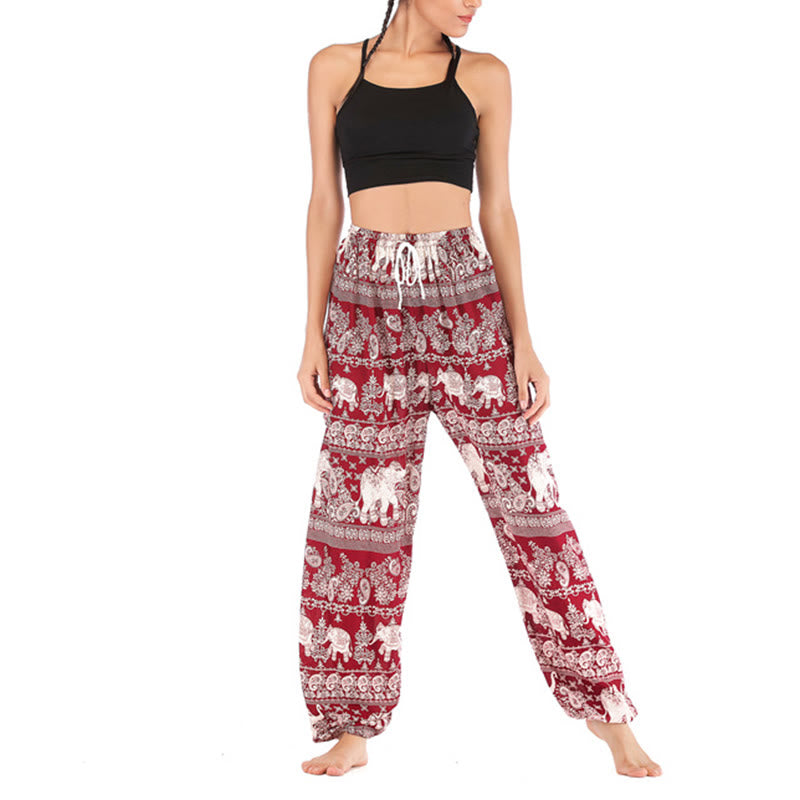 Mythstone Boho Loose Elephant Pattern Harem Trousers Women's Yoga Pants