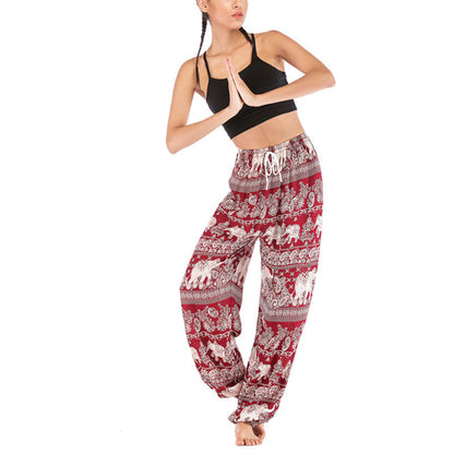 Mythstone Boho Loose Elephant Pattern Harem Trousers Women's Yoga Pants