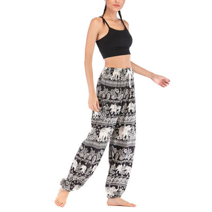 Mythstone Boho Loose Elephant Pattern Harem Trousers Women's Yoga Pants