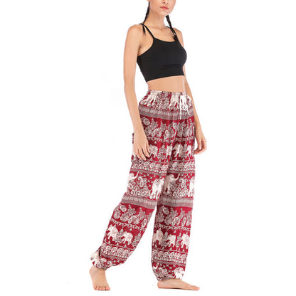 Mythstone Boho Loose Elephant Pattern Harem Trousers Women's Yoga Pants