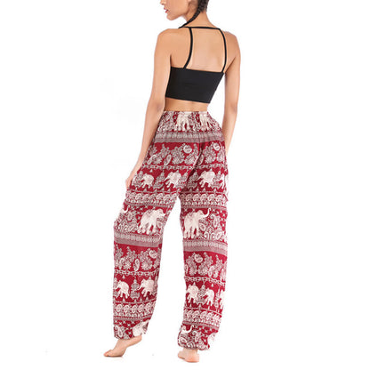 Mythstone Boho Loose Elephant Pattern Harem Trousers Women's Yoga Pants