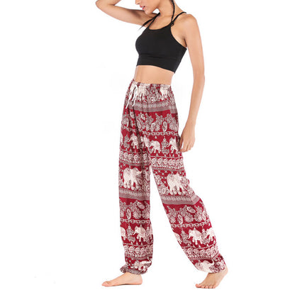 Mythstone Boho Loose Elephant Pattern Harem Trousers Women's Yoga Pants