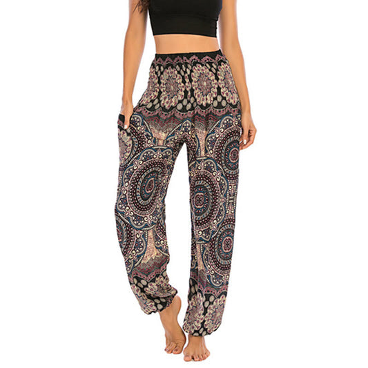 Mythstone Boho Loose Round Geometric Pattern Harem Trousers Women's Yoga Pants