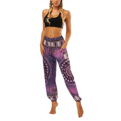 Mythstone Boho Loose Geometric Elephant Pattern Harem Trousers Women's Yoga Pants