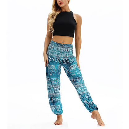 Mythstone Boho Loose Geometric Elephant Pattern Harem Trousers Women's Yoga Pants