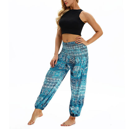 Mythstone Boho Loose Geometric Elephant Pattern Harem Trousers Women's Yoga Pants