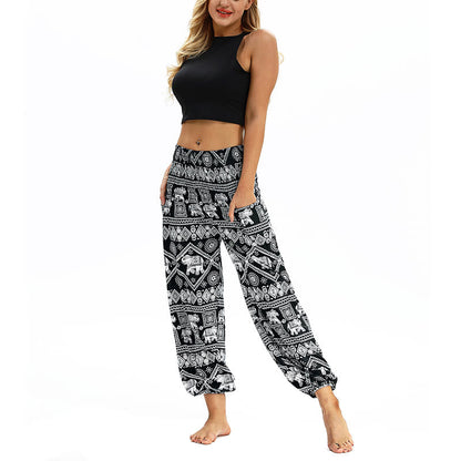 Mythstone Boho Loose Geometric Elephant Pattern Harem Trousers Women's Yoga Pants