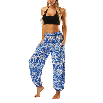 Mythstone Boho Loose Geometric Elephant Pattern Harem Trousers Women's Yoga Pants