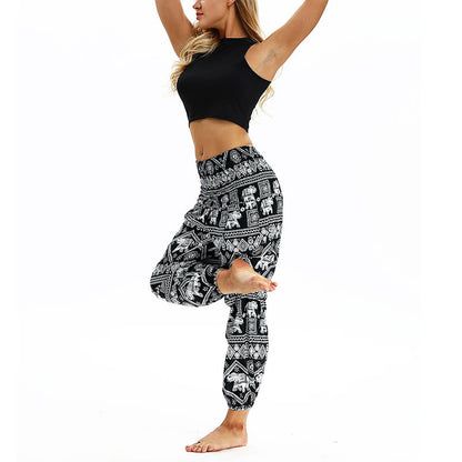 Mythstone Boho Loose Geometric Elephant Pattern Harem Trousers Women's Yoga Pants