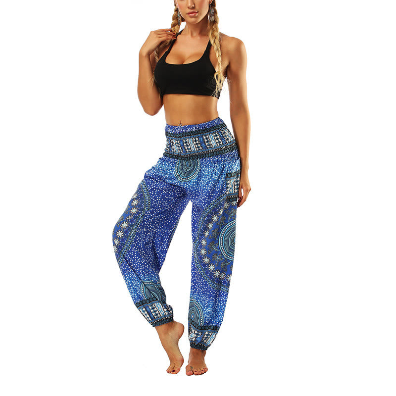 Mythstone Boho Loose Geometric Elephant Pattern Harem Trousers Women's Yoga Pants