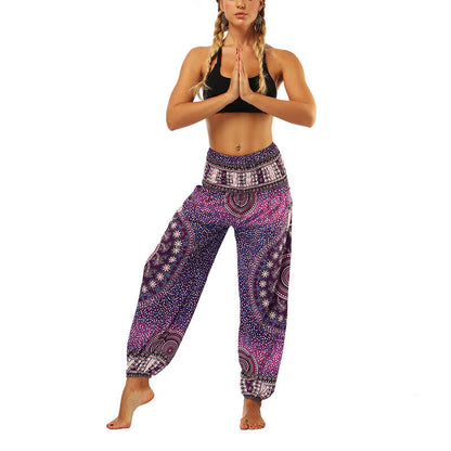 Mythstone Boho Loose Geometric Elephant Pattern Harem Trousers Women's Yoga Pants