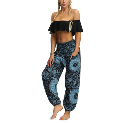 Mythstone Boho Loose Geometric Elephant Pattern Harem Trousers Women's Yoga Pants