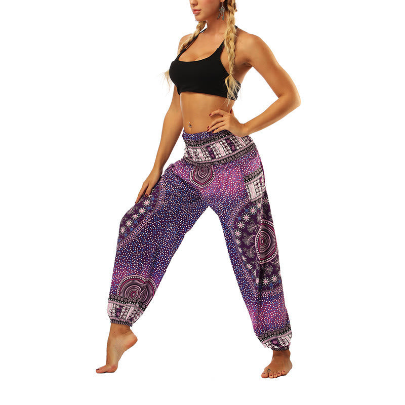 Mythstone Boho Loose Geometric Elephant Pattern Harem Trousers Women's Yoga Pants