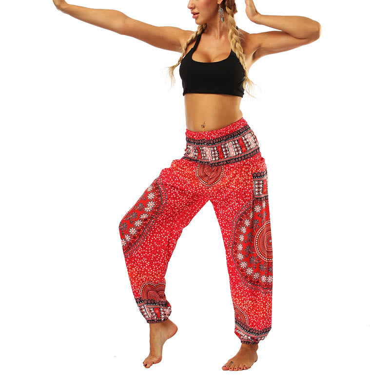 Mythstone Boho Loose Geometric Elephant Pattern Harem Trousers Women's Yoga Pants