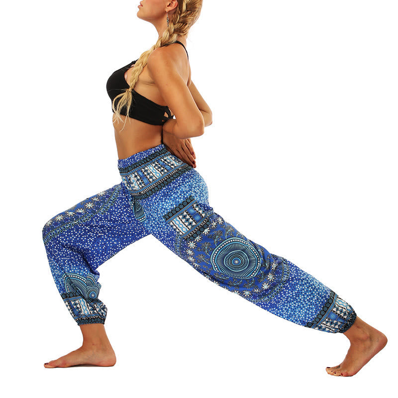 Mythstone Boho Loose Geometric Elephant Pattern Harem Trousers Women's Yoga Pants