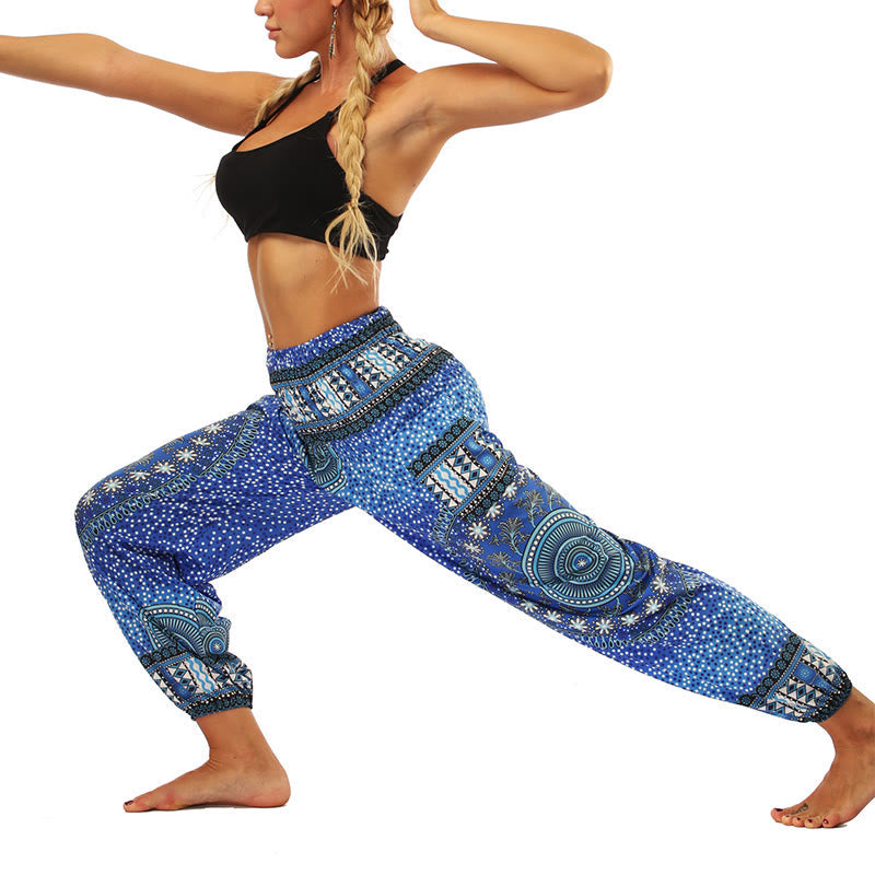 Mythstone Boho Loose Geometric Elephant Pattern Harem Trousers Women's Yoga Pants