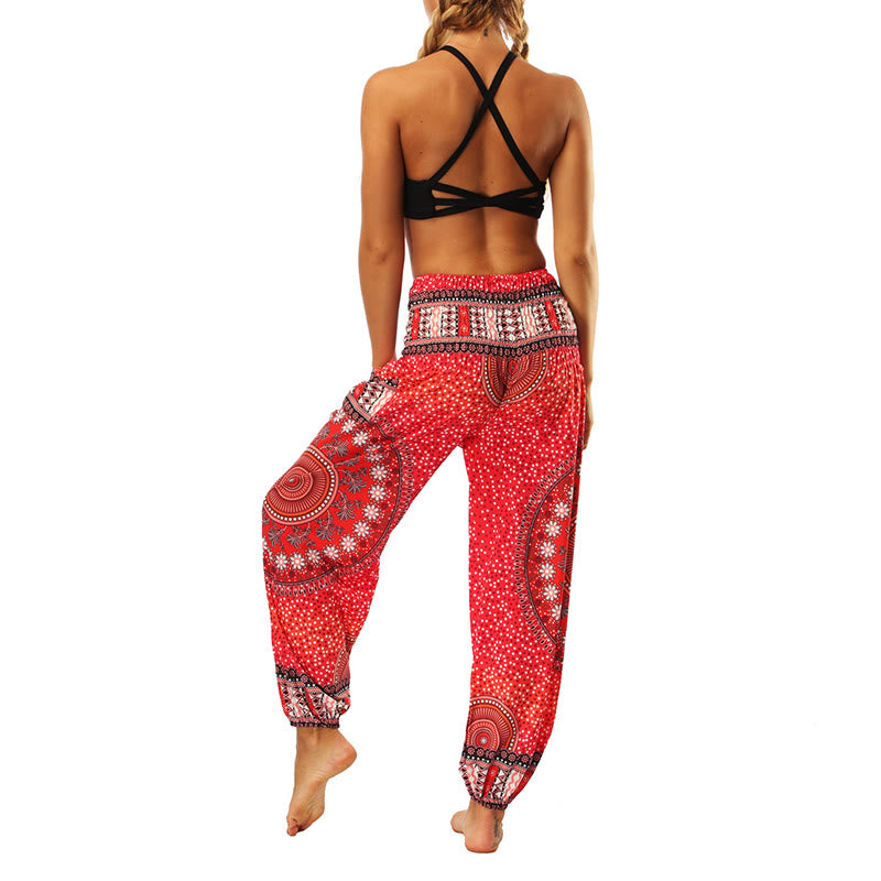 Mythstone Boho Loose Geometric Elephant Pattern Harem Trousers Women's Yoga Pants