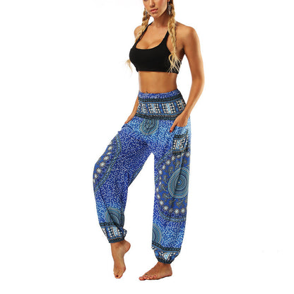 Mythstone Boho Loose Geometric Elephant Pattern Harem Trousers Women's Yoga Pants