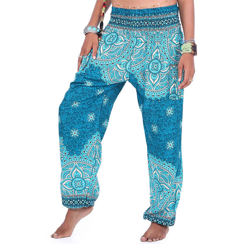 Mythstone Boho Loose Geometric Elephant Pattern Harem Trousers Women's Yoga Pants