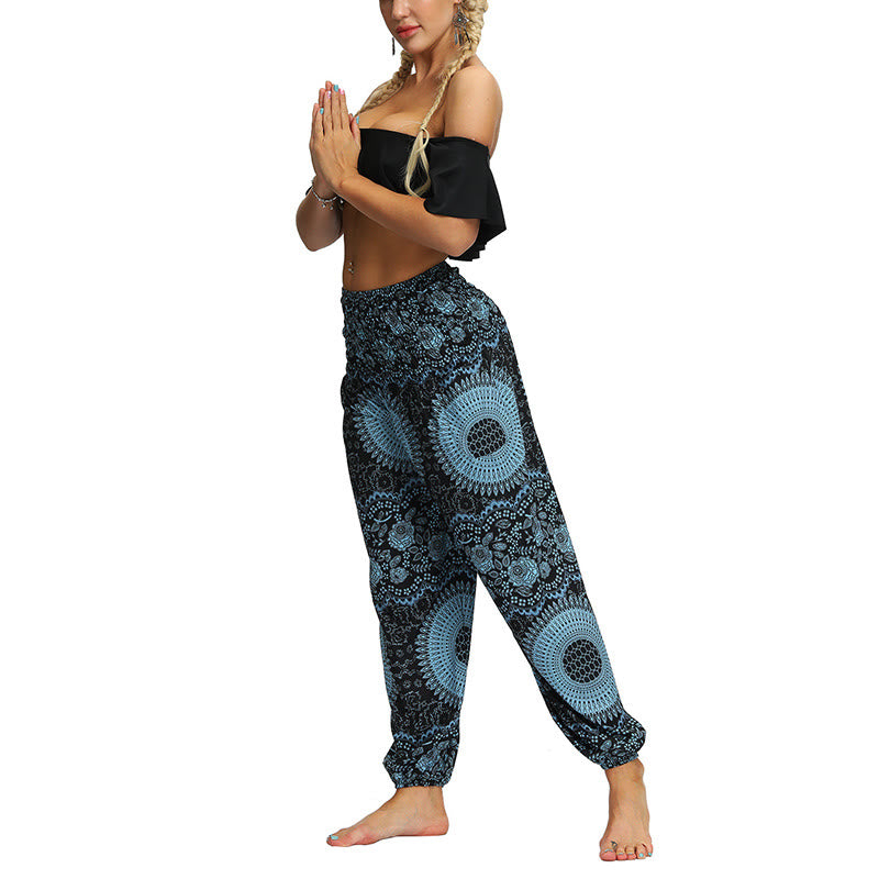 Mythstone Boho Loose Geometric Elephant Pattern Harem Trousers Women's Yoga Pants