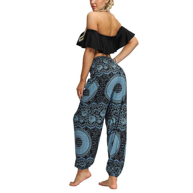 Mythstone Boho Loose Geometric Elephant Pattern Harem Trousers Women's Yoga Pants