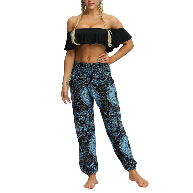 Mythstone Boho Loose Geometric Elephant Pattern Harem Trousers Women's Yoga Pants