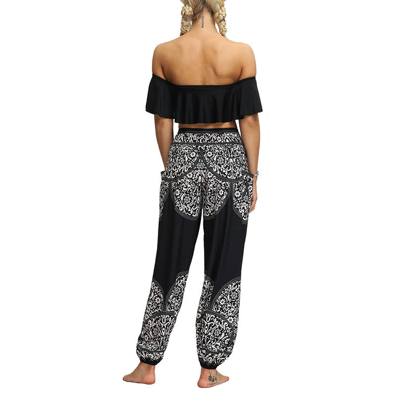 Mythstone Boho Loose Geometric Elephant Pattern Harem Trousers Women's Yoga Pants