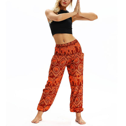 Mythstone Boho Loose Geometric Elephant Pattern Harem Trousers Women's Yoga Pants