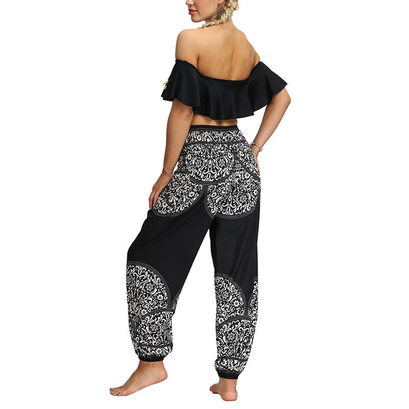 Mythstone Boho Loose Geometric Elephant Pattern Harem Trousers Women's Yoga Pants